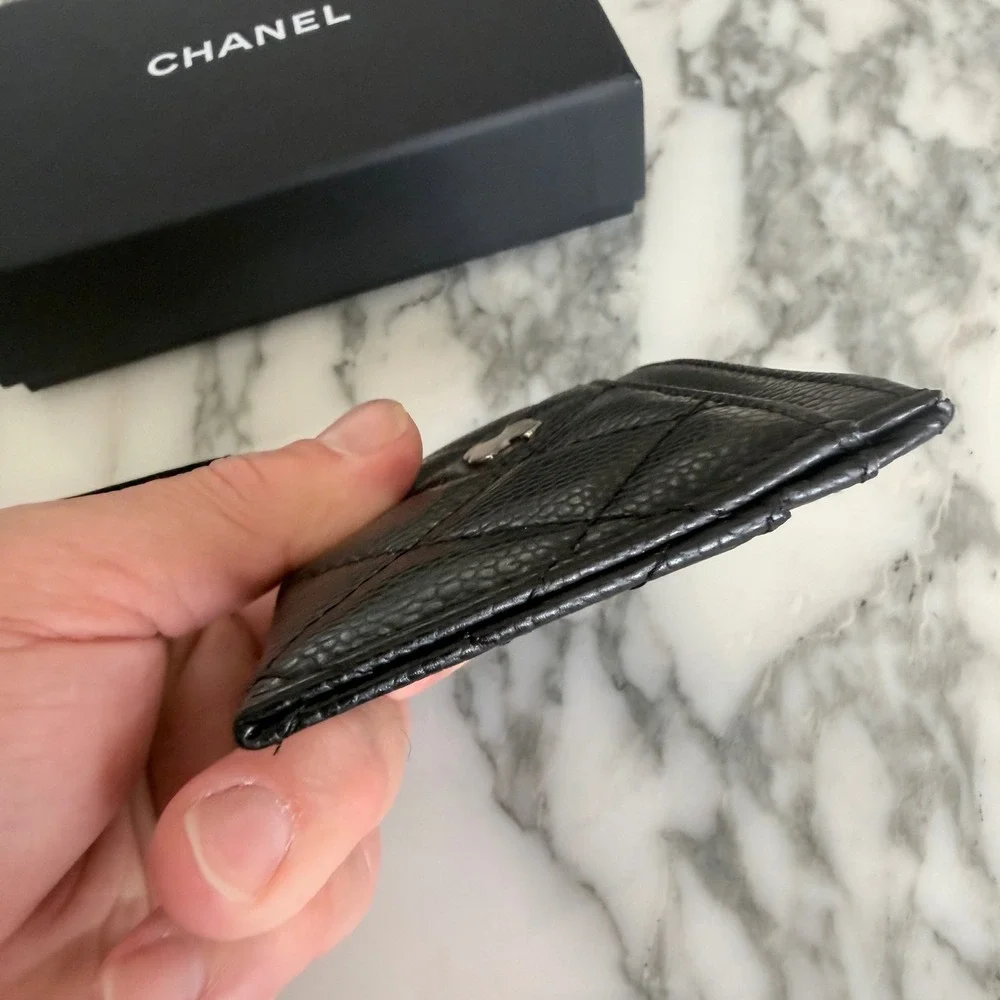 Chanel Card Wallet Black Caviar Quilted Silver CC Logo AP0215Y33352